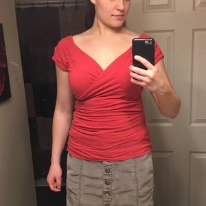 White House Black Market Rouched Wrap Blouse